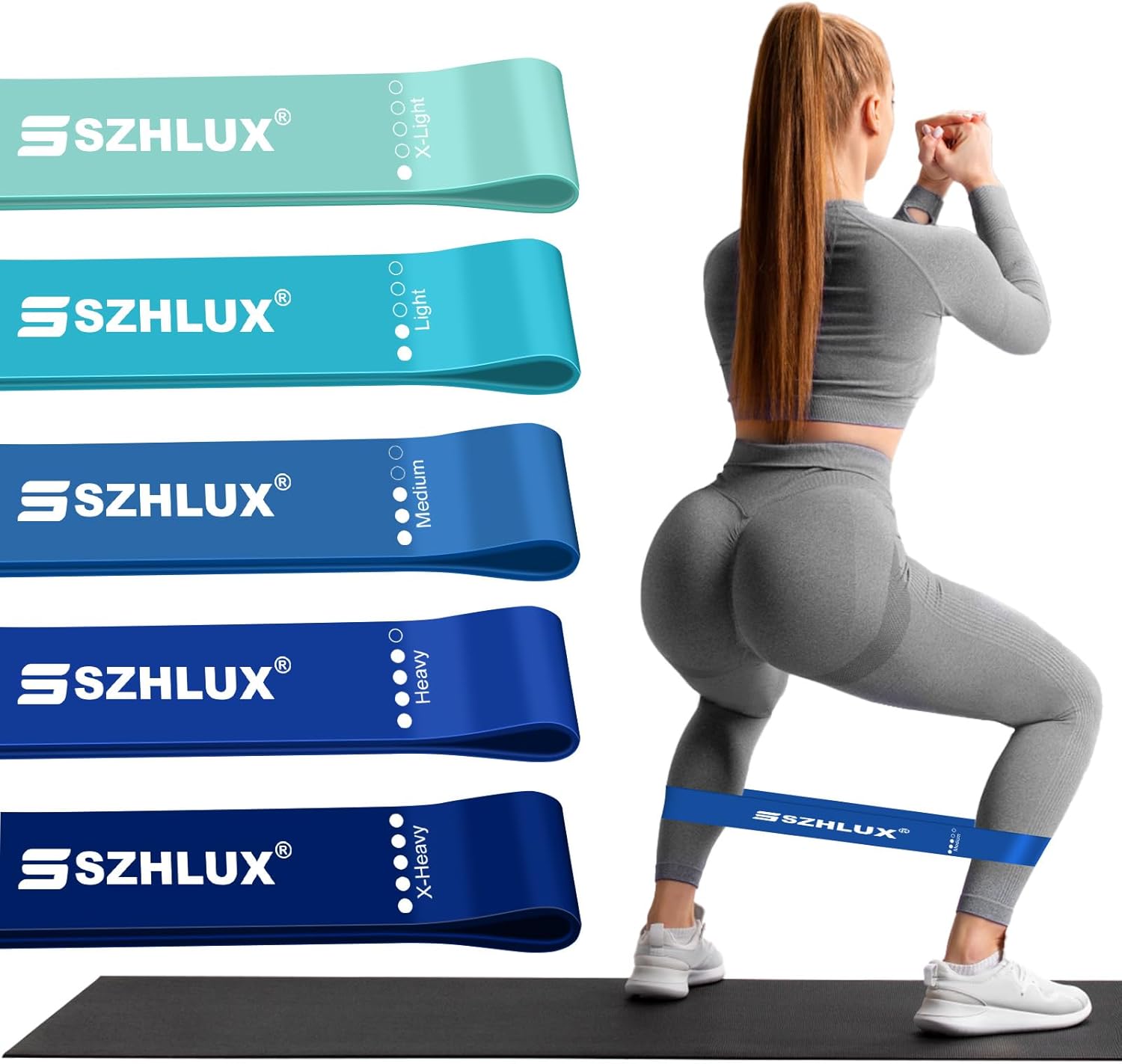 Resistance Bands Set with Instruction Guide and Carry Bag, Versatile for Body Sculpting, Strength Training, and Rehabilitation-Set of 5 (Blue)