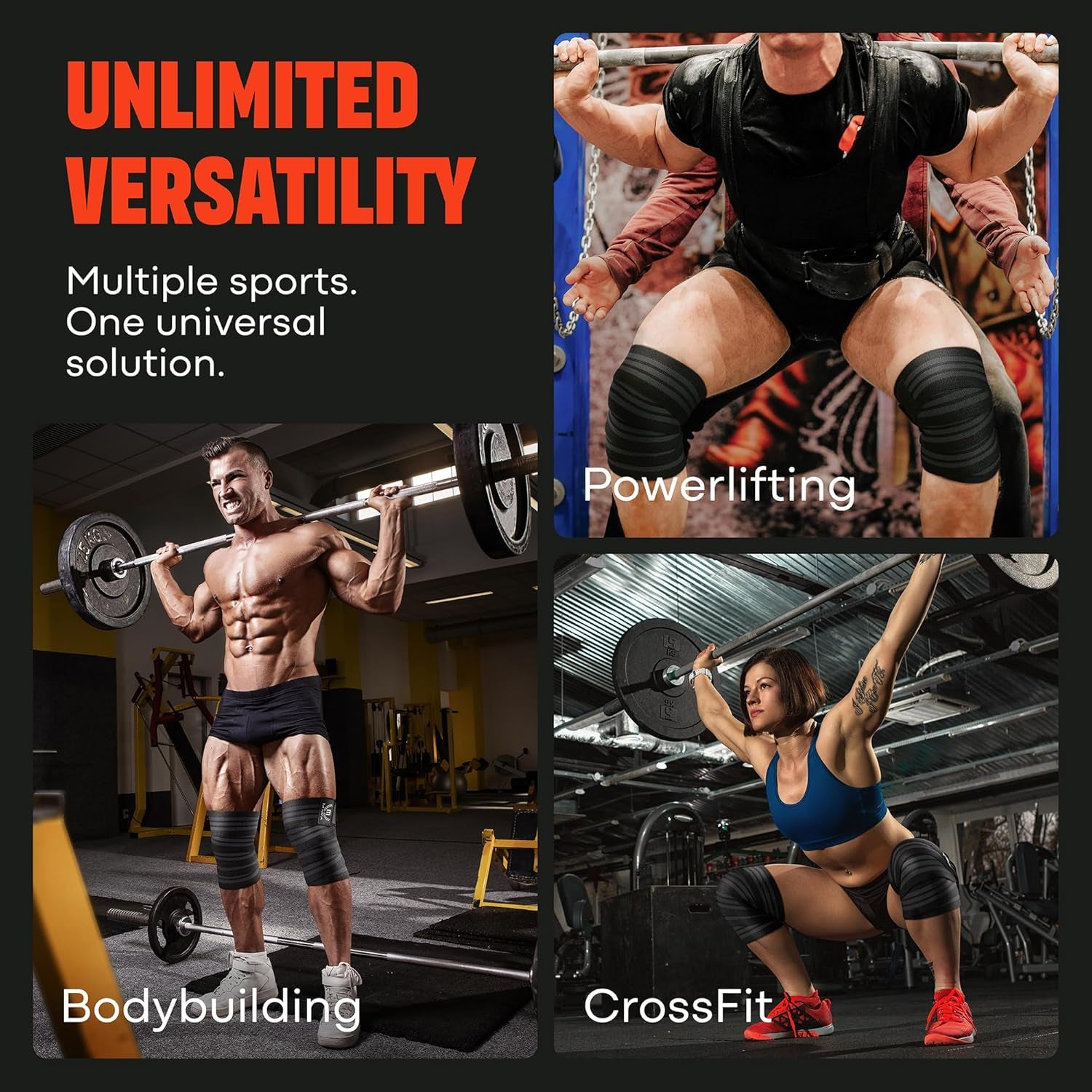Knee Wraps (Pair) for Men & Women | Ideal for Cross Training, Wods, Gym Workouts, Weightlifting, Fitness & Powerlifting | Knee Straps for Squats | 72" Compression & Elastic Support