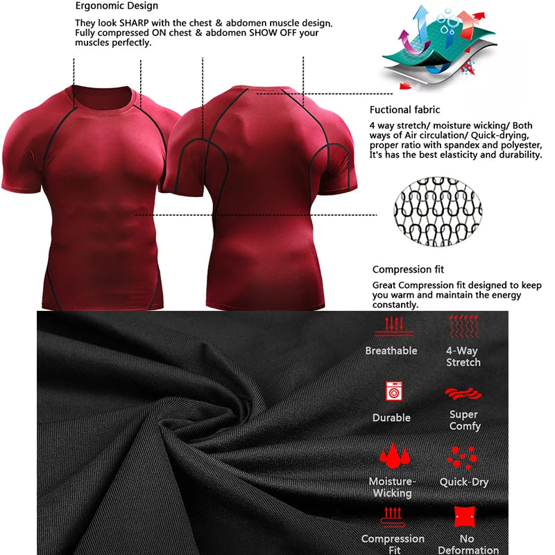 Summer Sports Compression T-Shirt – Quick-Dry, Elastic Running & Gym Tee
