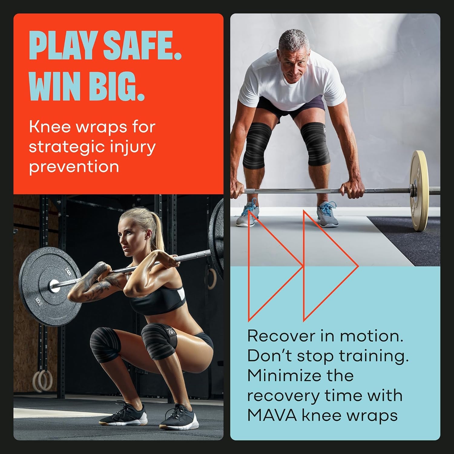 Knee Wraps (Pair) for Men & Women | Ideal for Cross Training, Wods, Gym Workouts, Weightlifting, Fitness & Powerlifting | Knee Straps for Squats | 72" Compression & Elastic Support