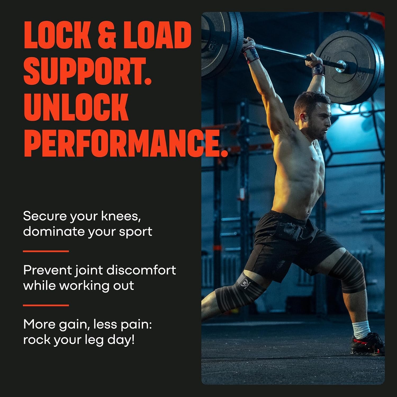 Knee Wraps (Pair) for Men & Women | Ideal for Cross Training, Wods, Gym Workouts, Weightlifting, Fitness & Powerlifting | Knee Straps for Squats | 72" Compression & Elastic Support