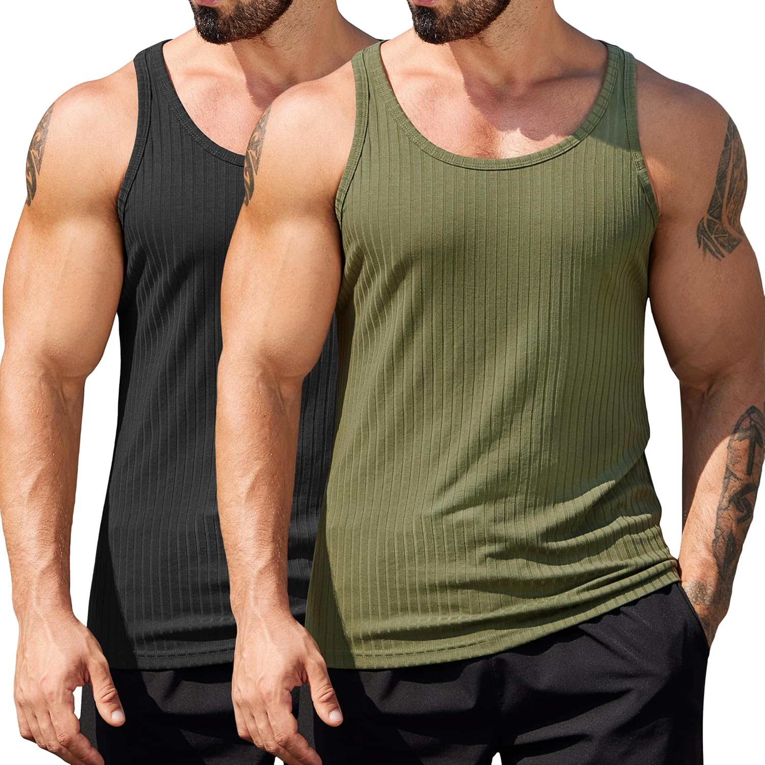 Men'S Workout Tank Top Ribbed Knit Sleeveless Gym Muscle T Shirts Bodybuilding Tee