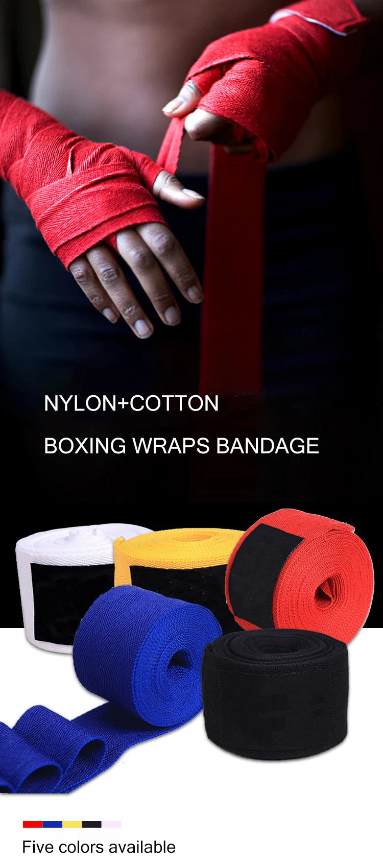 2 Rolls 1.5/2/3/5M Cotton Boxing Bandage Sports Strap Sanda Kick Boxing MMA Hand Gloves Wraps Belt Boxing Sports Wraps Bandage
