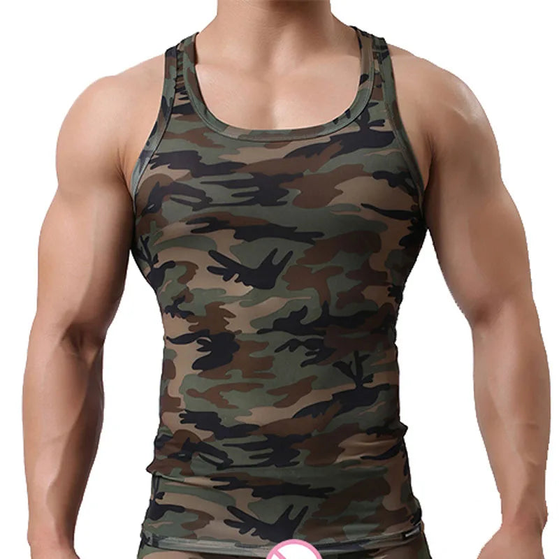 Elastic Camo Gym Tank Top Sleeveless Fitness Shirt