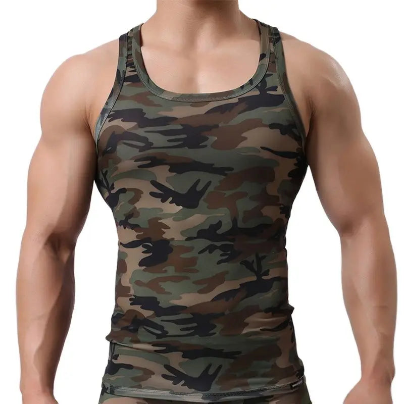 Elastic Camo Gym Tank Top Sleeveless Fitness Shirt