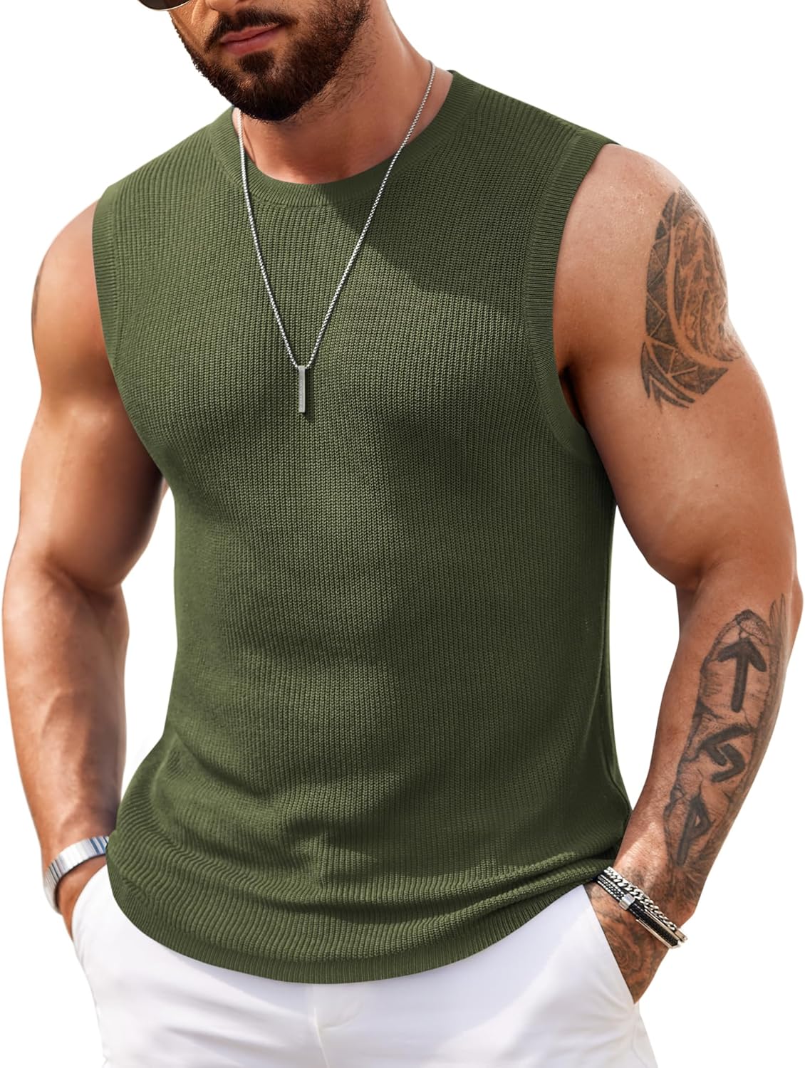 Mens Casual Knitted Tank Tops Crew Neck Sleeveless Muscle