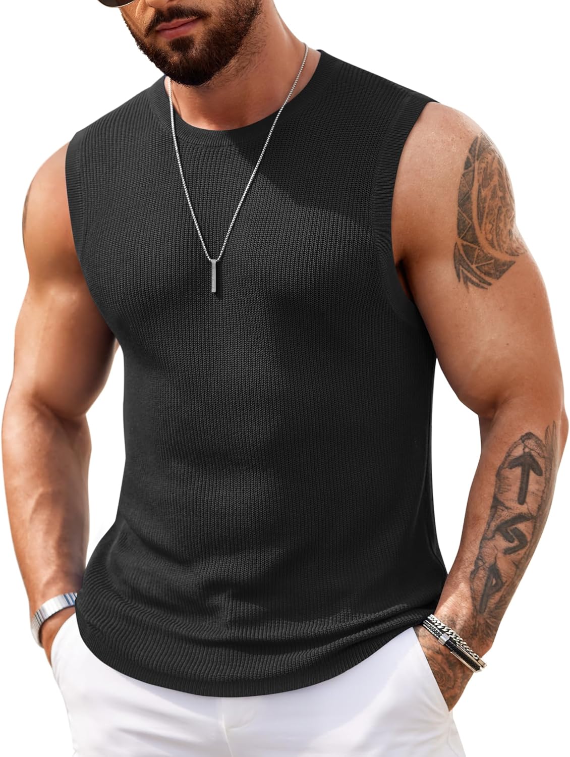Mens Casual Knitted Tank Tops Crew Neck Sleeveless Muscle