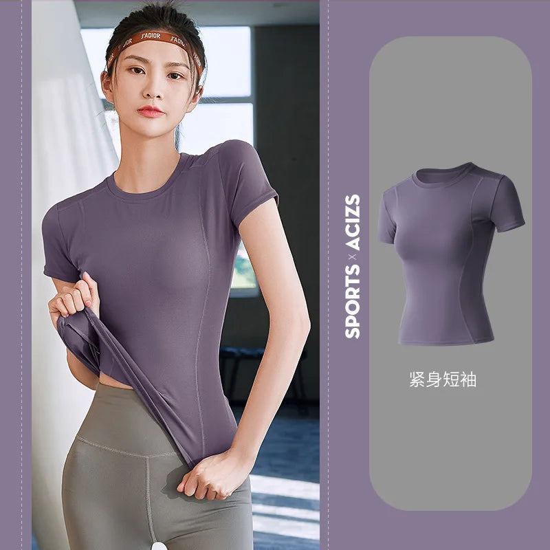 Women’s Activewear Top Solid Color V-Neck Moisture Wicking Shirt