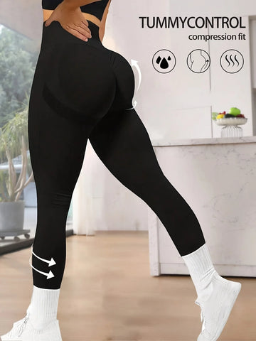 High-Waist Seamless Yoga Pants – Solid Color, Tight Fit for Gym & Cycling
