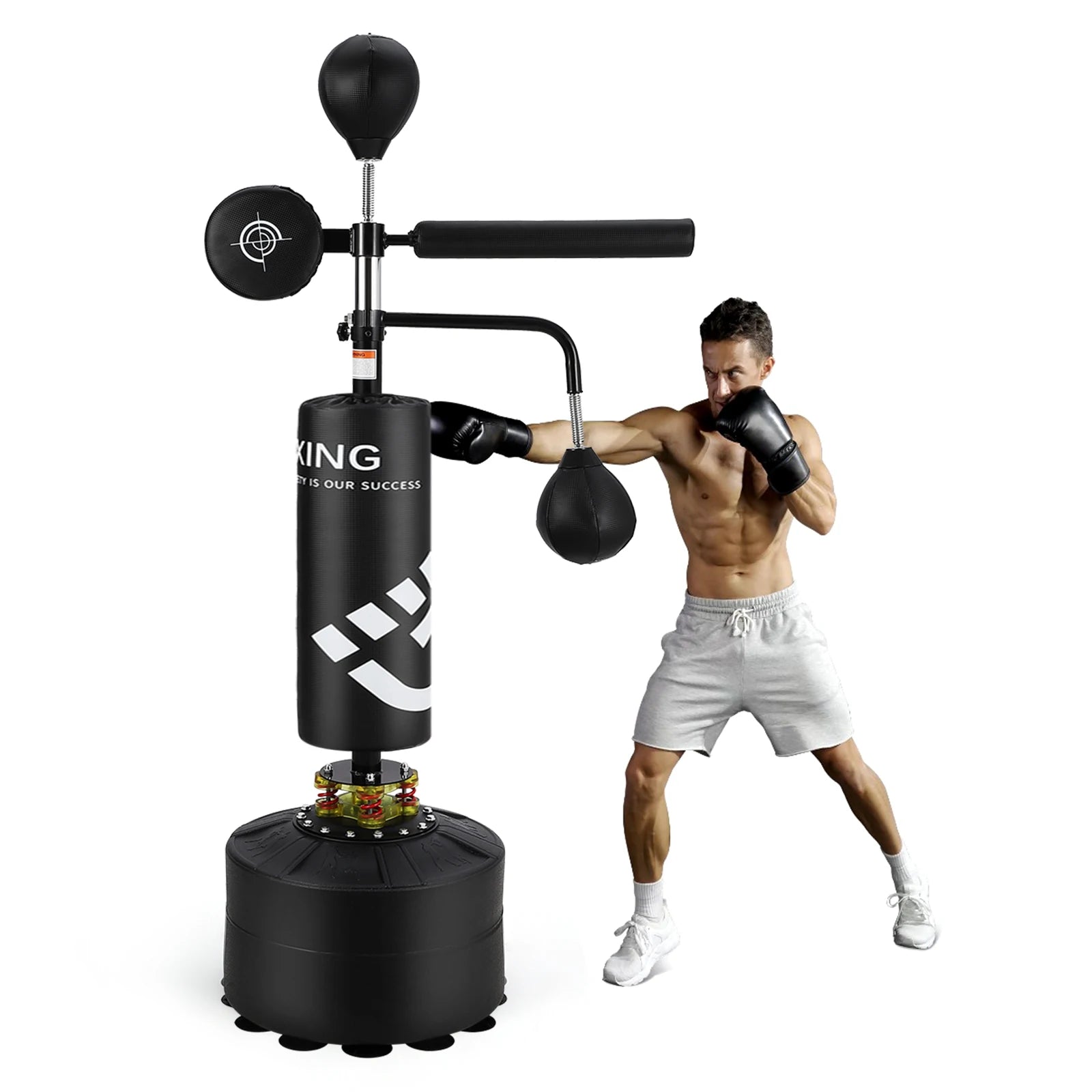 5 in 1 Punching Bag with Stand for Adult & Kids, Freestanding Speed Bag Hitting Target Heavy Kickboxing Bag, Adjustable Height