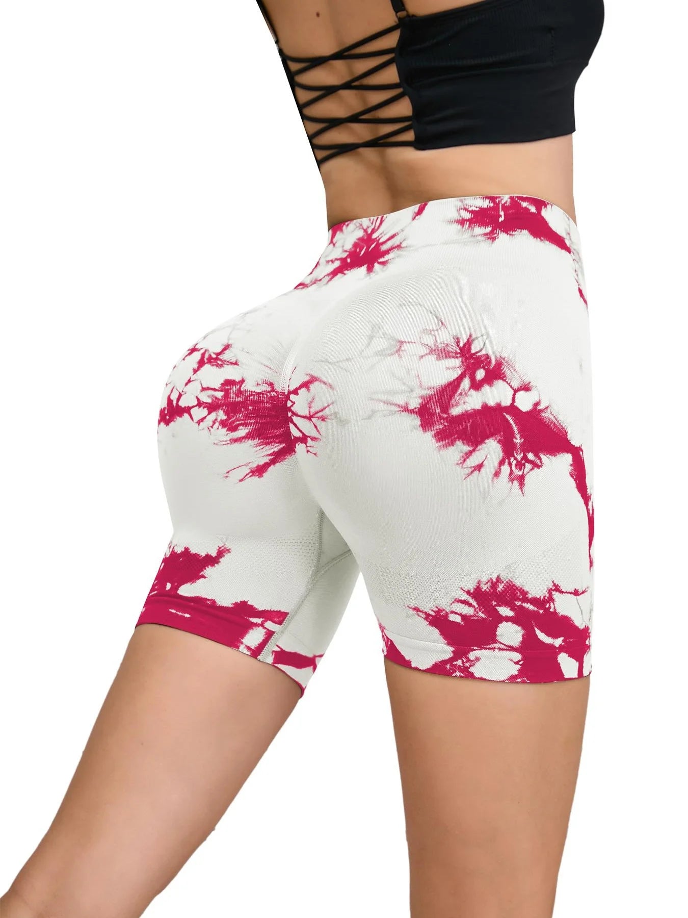 Seamless Tie-Dye Sports Shorts – High Waist Peach Lift for Running & Yoga