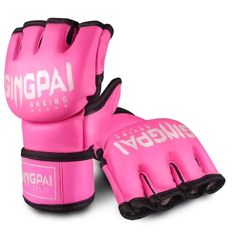 Gingpai Half-Mitts Gloves- Half-Finger Padded Gloves for kickboxing & Sparring