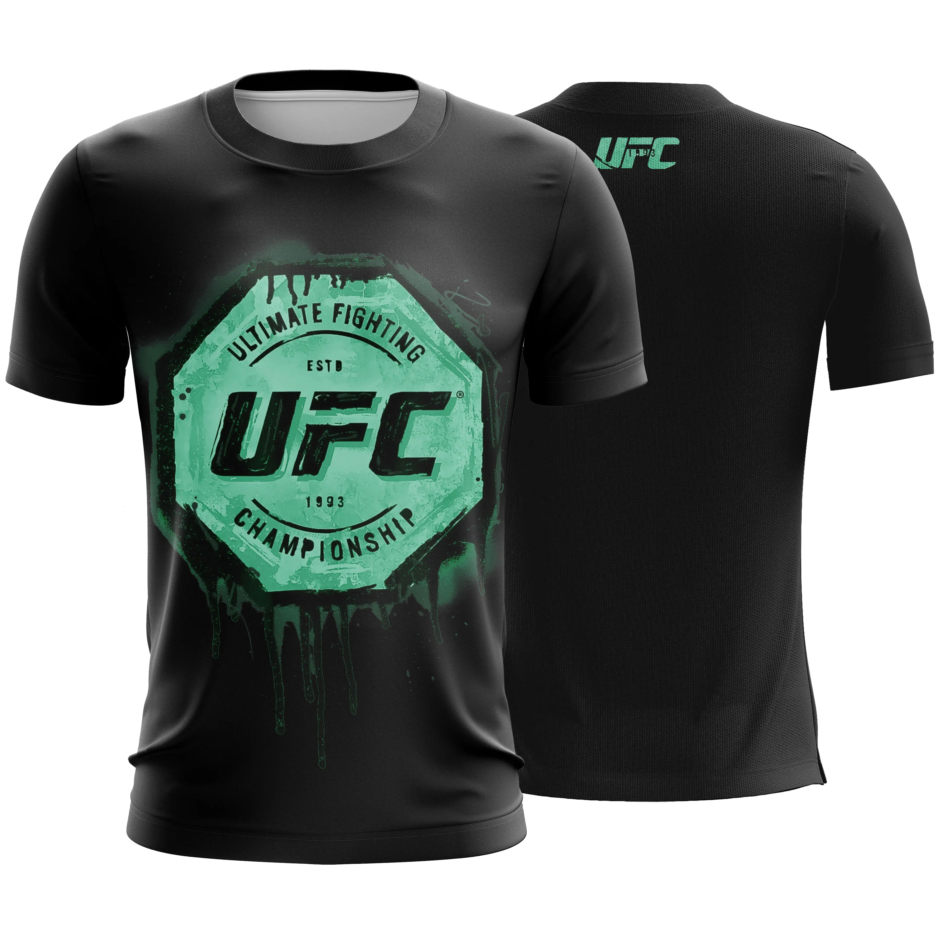 Men's Summer Exercise Trainning T-shirt High Quality Breathable UFC Short Sleeved Top Gold Belt Print Gym Fitness Basketball Tee