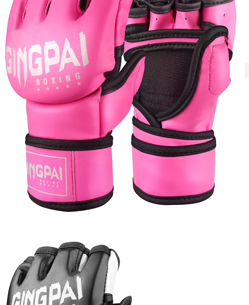 Gingpai Half-Mitts Gloves- Half-Finger Padded Gloves for kickboxing & Sparring