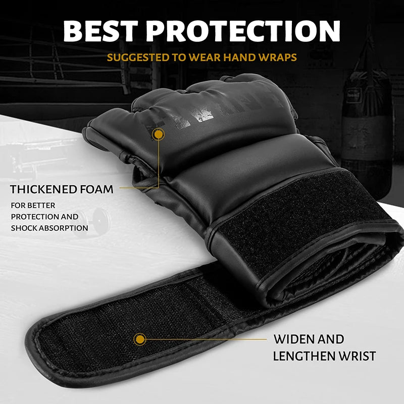 FIVING Half Finger Boxing Gloves PU Leather MMA Training Gloves