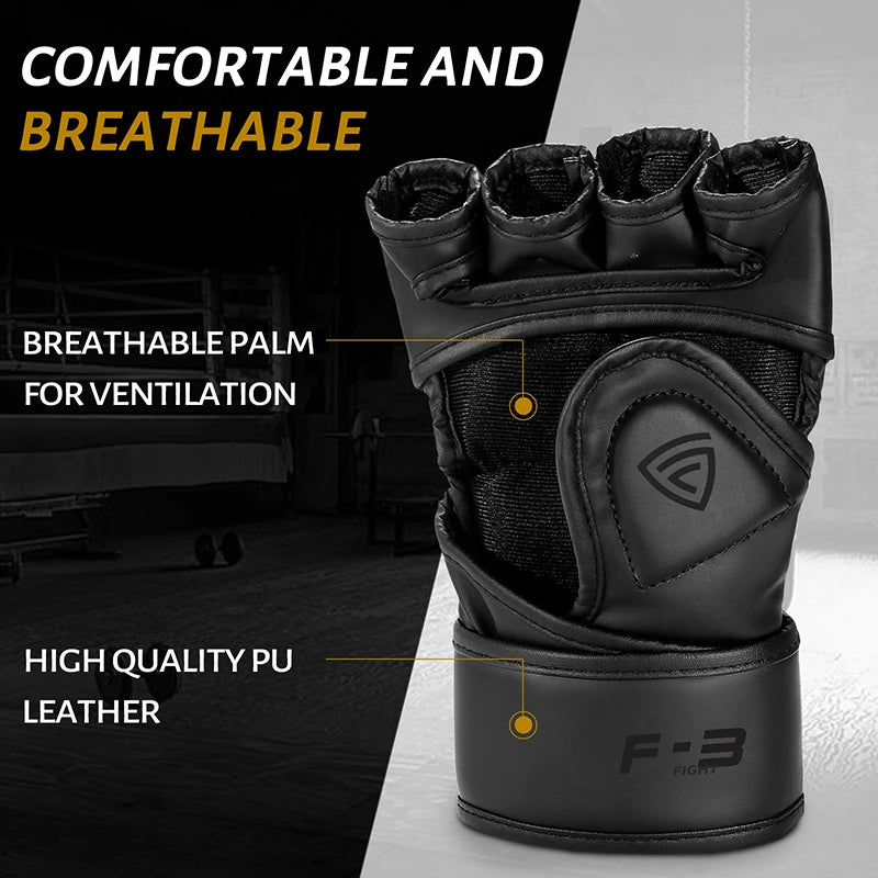 FIVING Half Finger Boxing Gloves PU Leather MMA Training Gloves