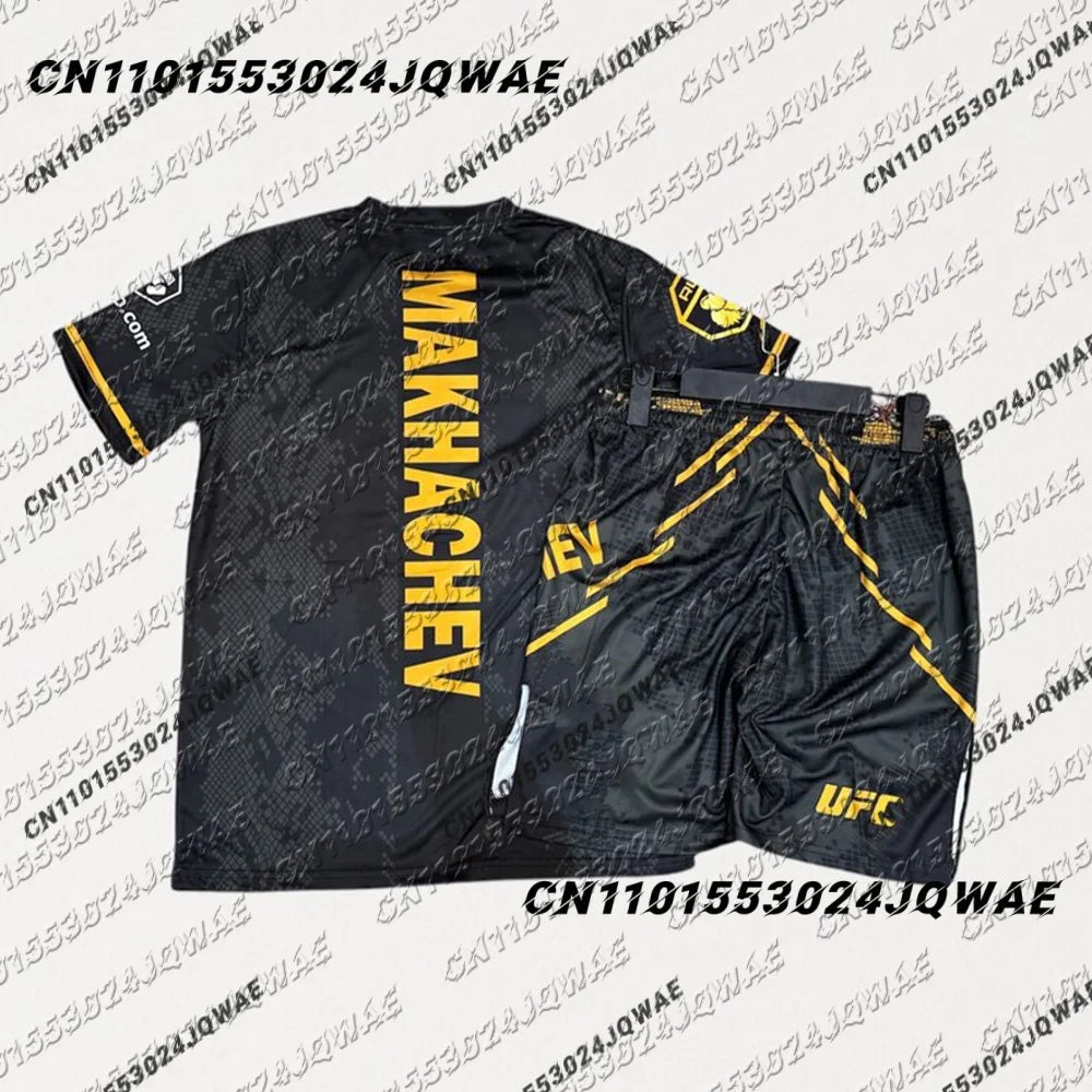 UFC Top Fighters Islam Makhachev Combat Fighting Event Tee Shorts Men Breathable Jersey Wrestling Running Sweat Absorbing Set ﻿