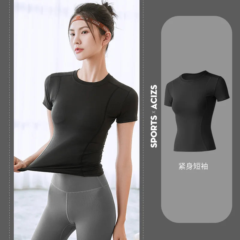 Women’s Activewear Top Solid Color V-Neck Moisture Wicking Shirt