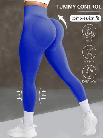 High-Waist Seamless Yoga Pants – Solid Color, Tight Fit for Gym & Cycling