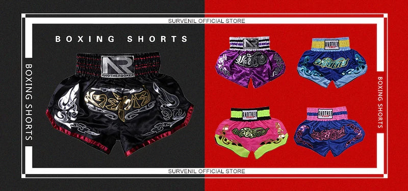 Muay Thai Shorts Thailand Embroidery Boxing Shorts Men Women Kids Satin MMA Clothes Gym Grappling Cage Fight Kickboxing Pants