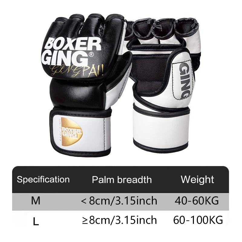 PU Thickened MMA Gloves – Half-Finger Boxing Gloves for Karate, & Martial Arts