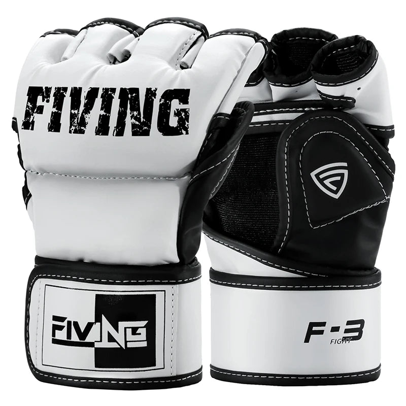 FIVING Half Finger Boxing Gloves PU Leather MMA Training Gloves