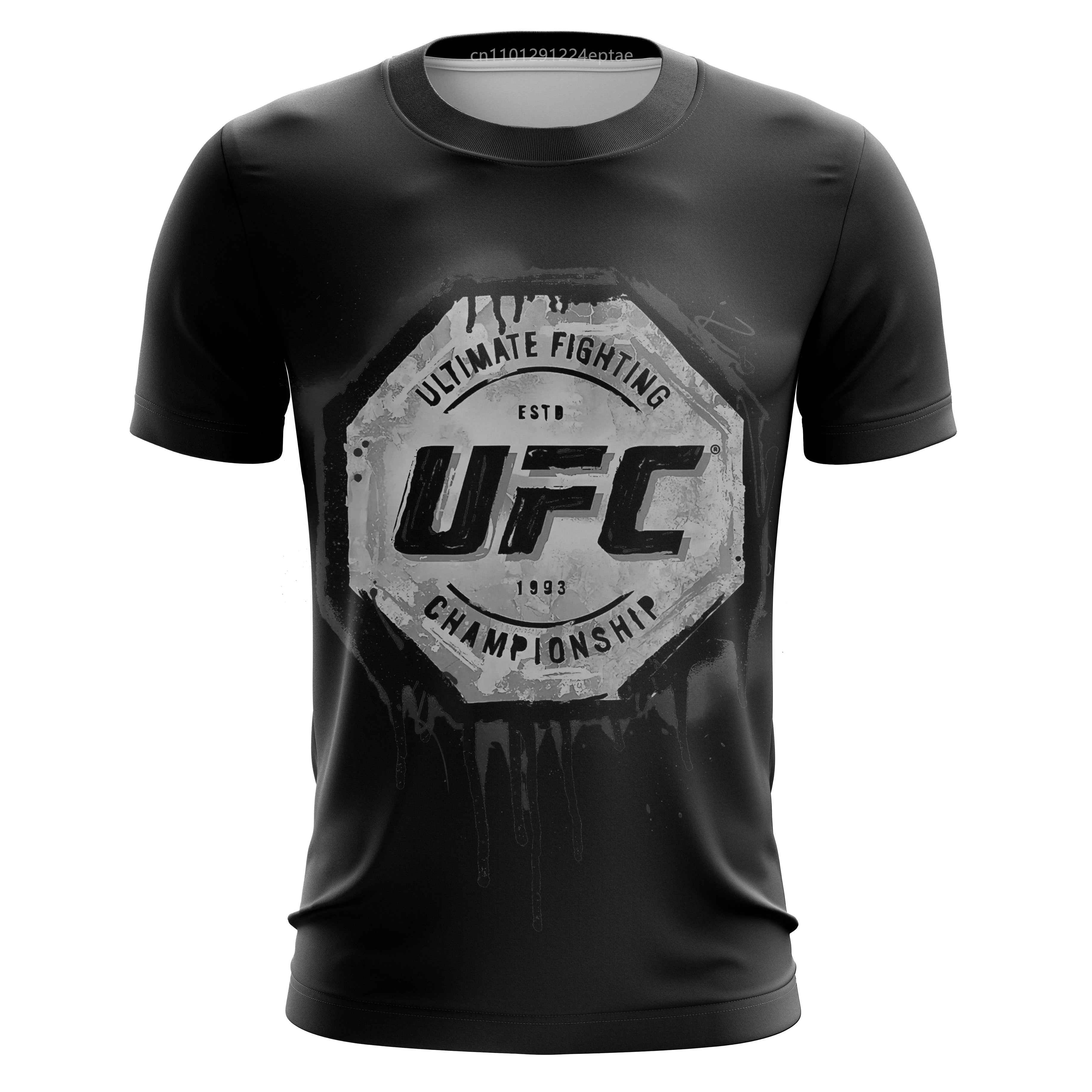 Men's Summer Exercise Trainning T-shirt High Quality Breathable UFC Short Sleeved Top Gold Belt Print Gym Fitness Basketball Tee