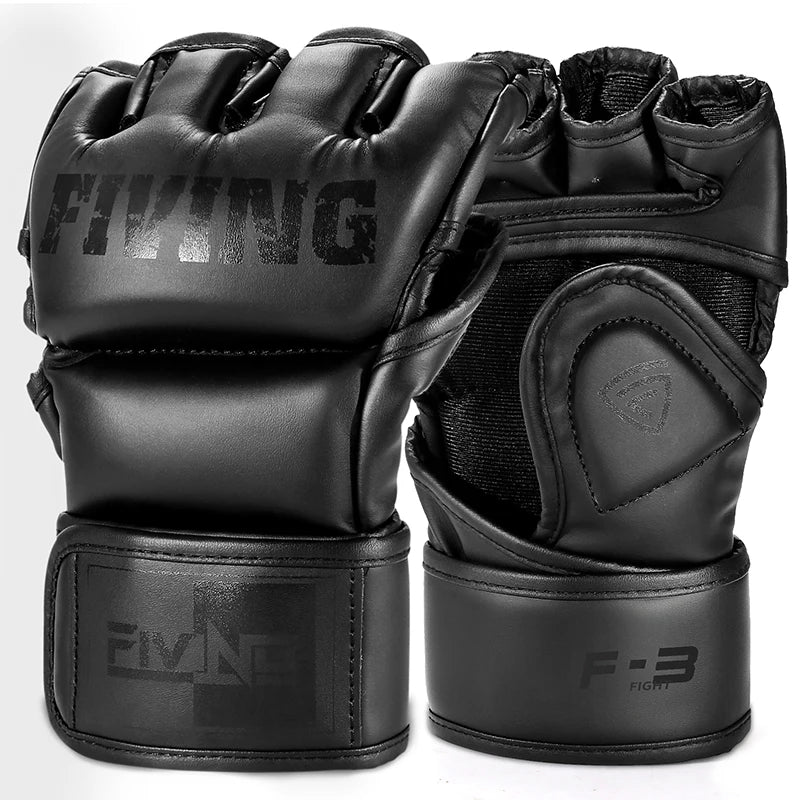 FIVING Half Finger Boxing Gloves PU Leather MMA Training Gloves