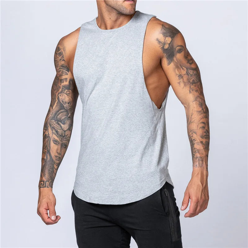 Men’s O-Neck Cotton Tank Breathable Fitness Muscle Vest