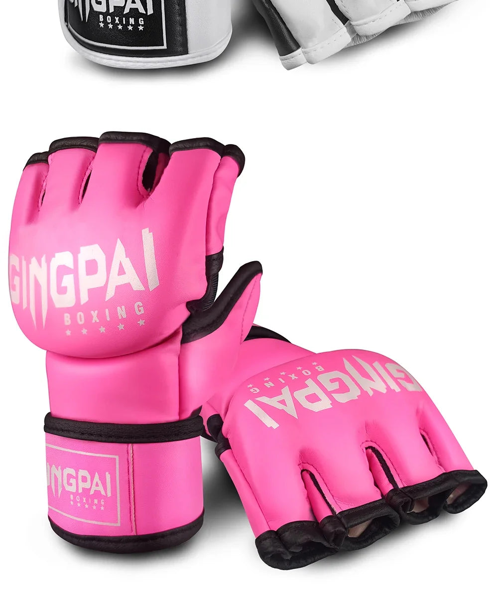 Gingpai Half-Mitts Gloves- Half-Finger Padded Gloves for kickboxing & Sparring