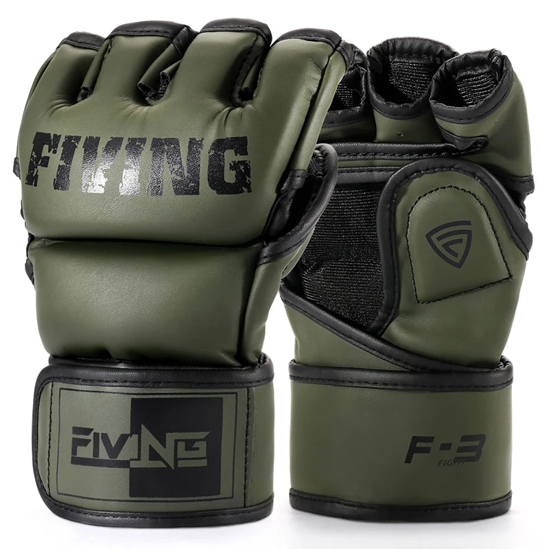 FIVING Half Finger Boxing Gloves PU Leather MMA Training Gloves