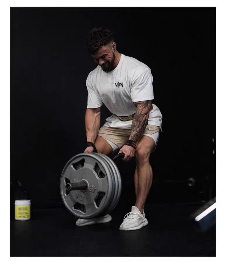 Gym Sports T-shirt Men's Summer Trend Fashion Fitness Training Short Sleeves Loose and Comfortable Pure Cotton Men's Clothing