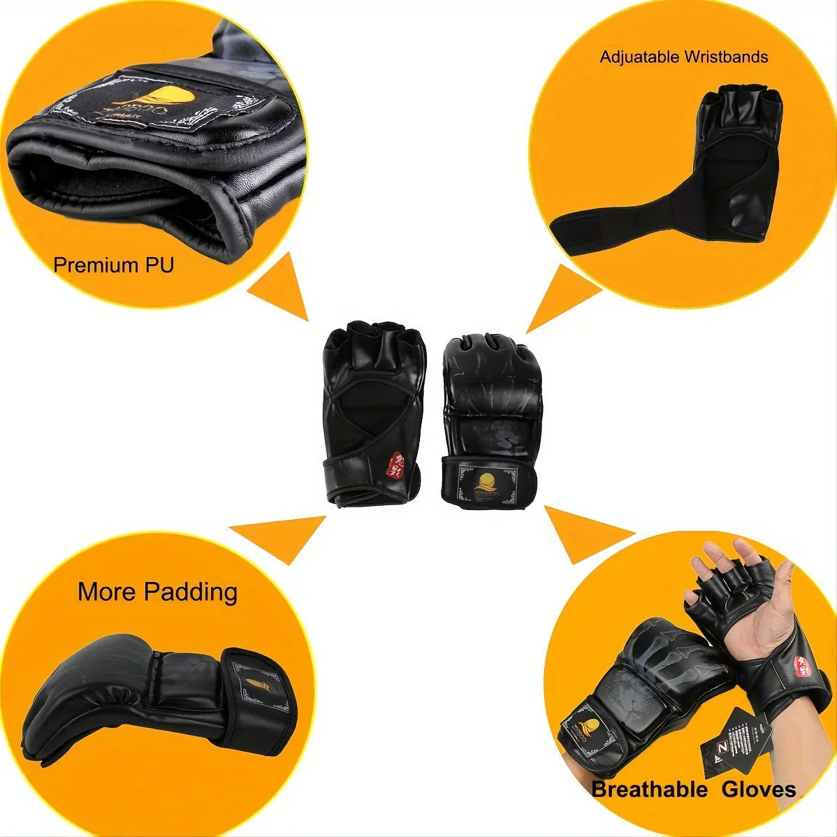MMA Half-Finger Gloves for UFC, Boxing, Muay Thai & Training Sparring