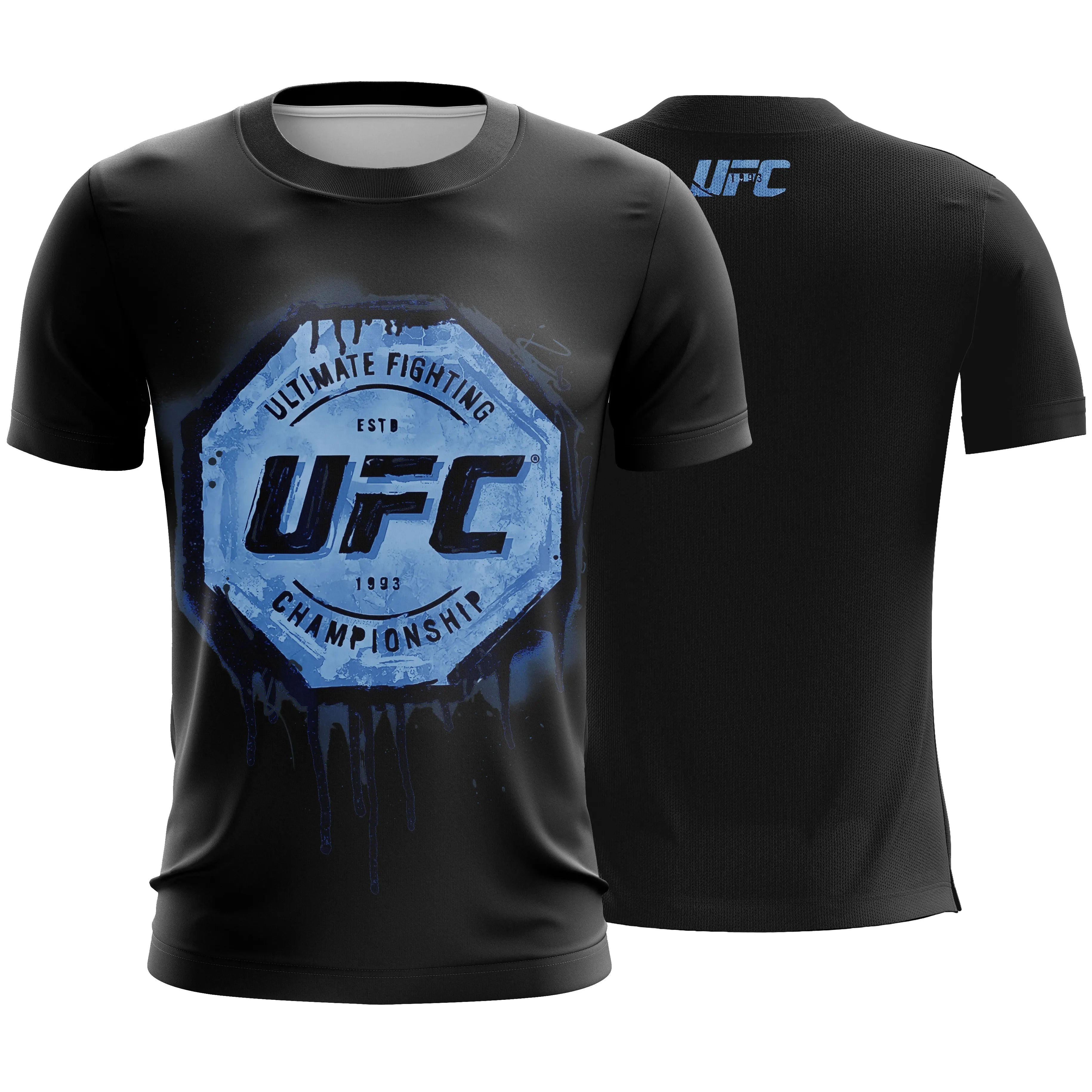 Men's Summer Exercise Trainning T-shirt High Quality Breathable UFC Short Sleeved Top Gold Belt Print Gym Fitness Basketball Tee