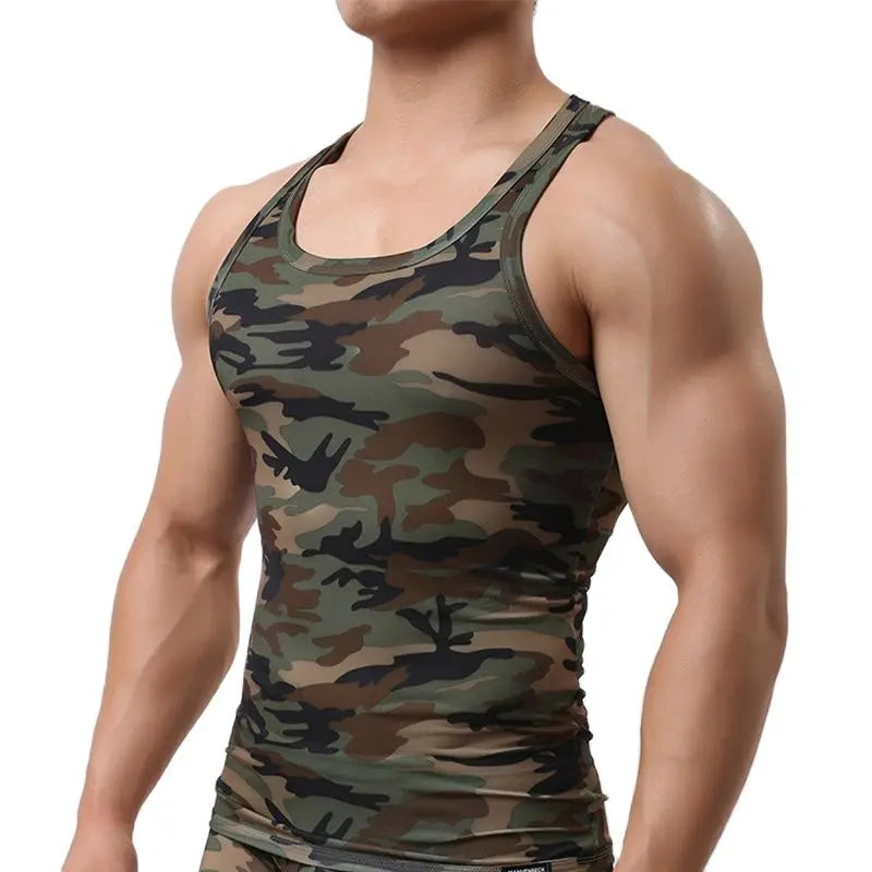 Elastic Camo Gym Tank Top Sleeveless Fitness Shirt