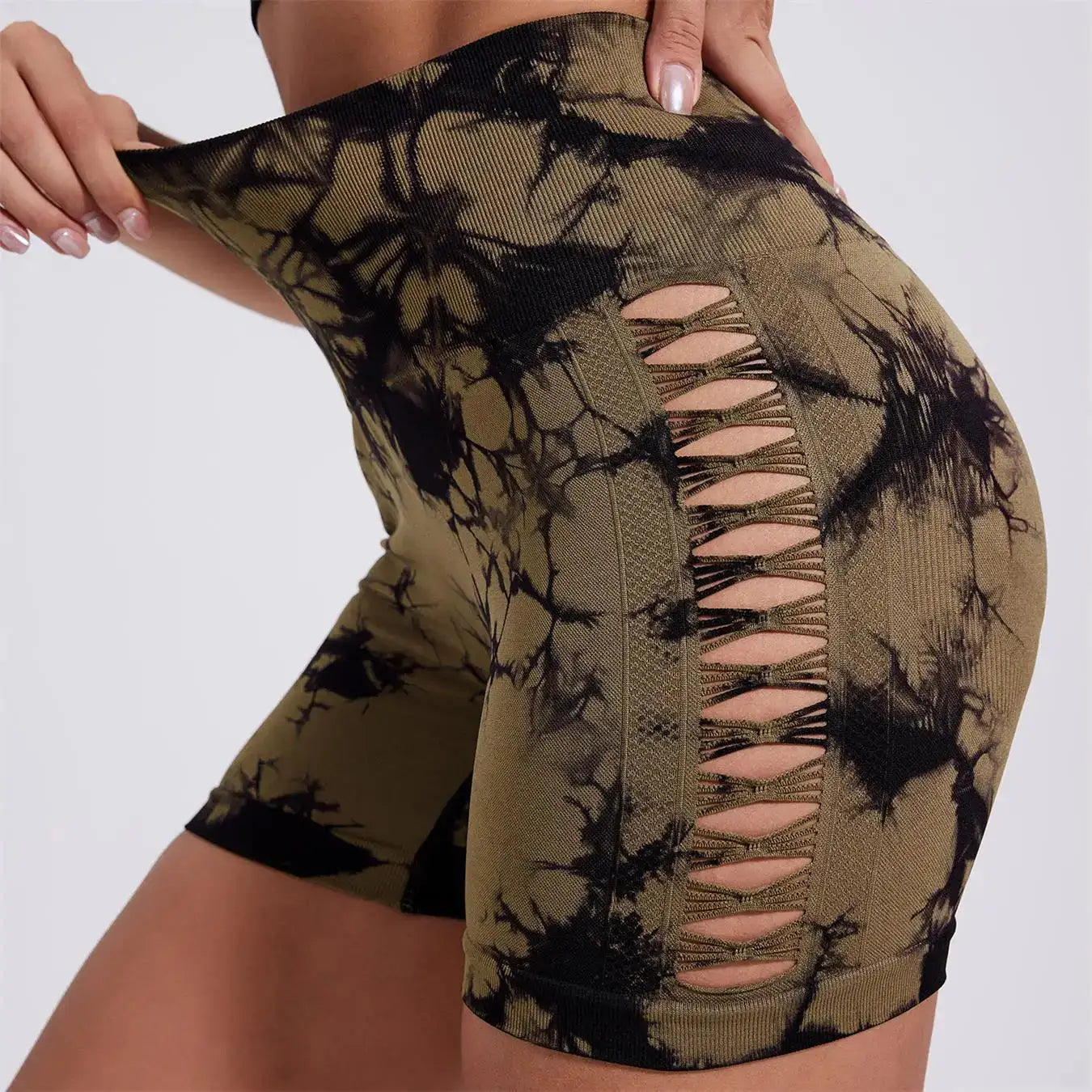 Seamless Tie-Dye Sports Shorts – High Waist Peach Lift for Running & Yoga