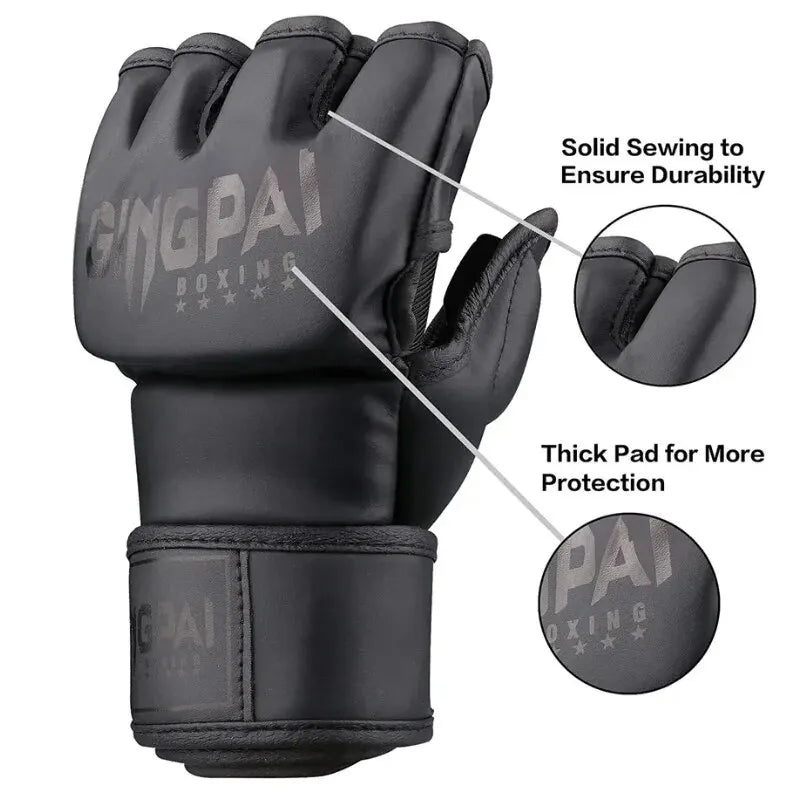 Gingpai Half-Mitts Gloves- Half-Finger Padded Gloves for kickboxing & Sparring