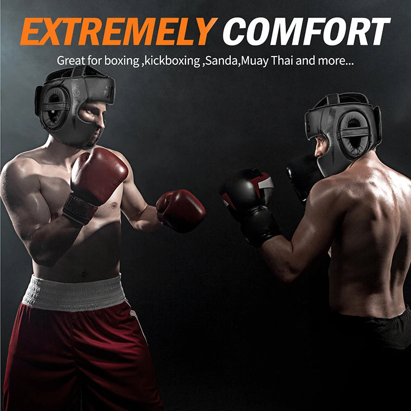 FIVING Training Boxing Helmet – PU Leather Head Guard for Sparring & Gym