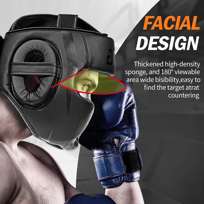 FIVING Training Boxing Helmet – PU Leather Head Guard for Sparring & Gym