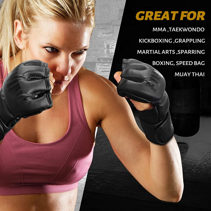 FIVING Half Finger Boxing Gloves PU Leather MMA Training Gloves