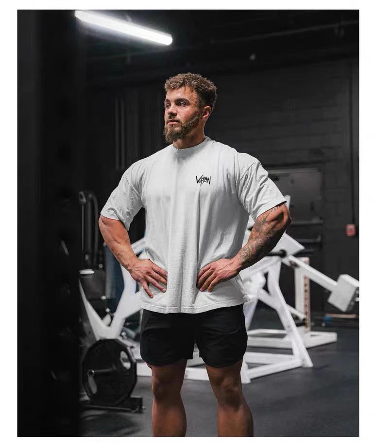 Gym Sports T-shirt Men's Summer Trend Fashion Fitness Training Short Sleeves Loose and Comfortable Pure Cotton Men's Clothing