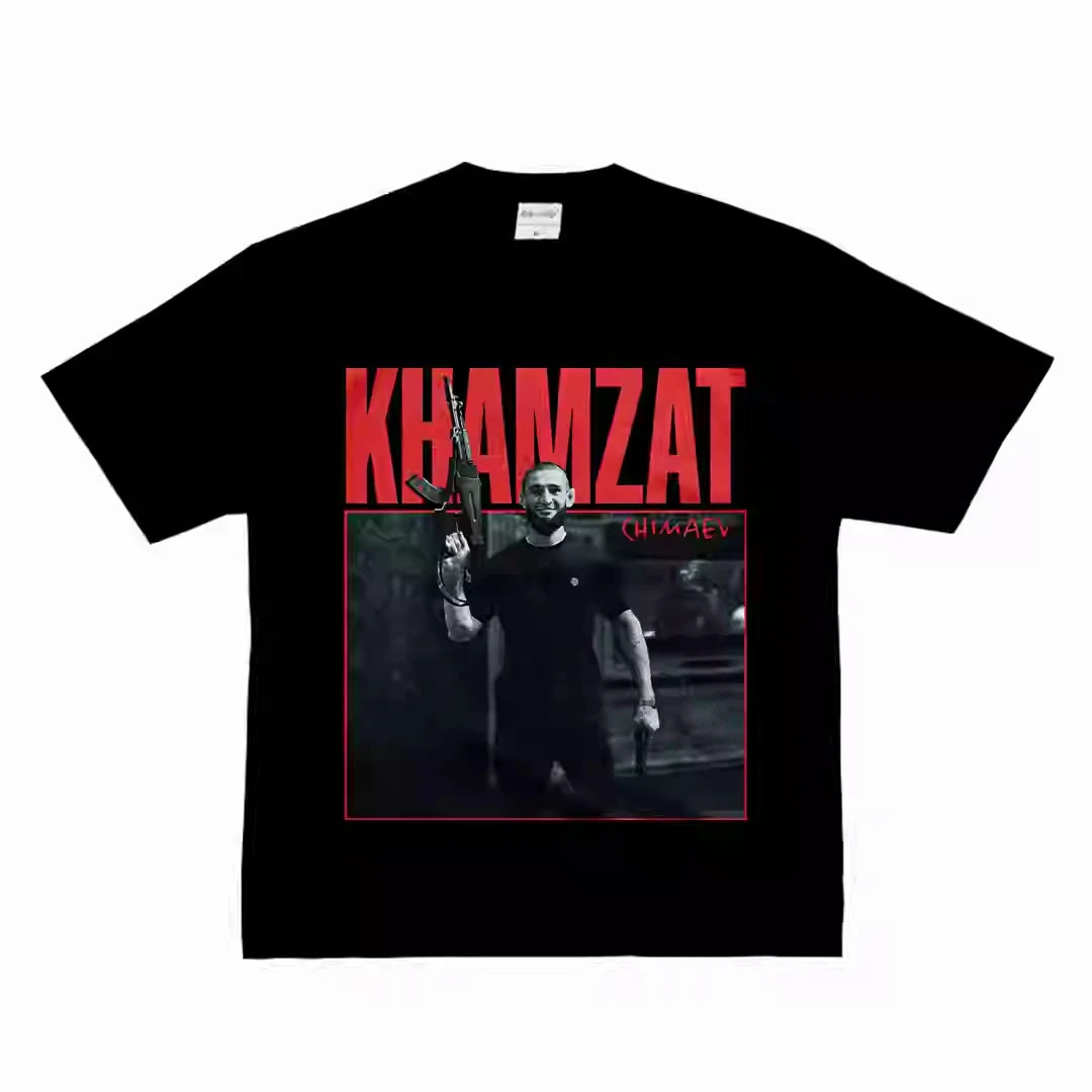 Khamzat Chimaev Boxing Fighting T-Shirt Men's Summer Fashion Trend Short Sleeve Loose Comfortable Cotton Men's and Women's Top