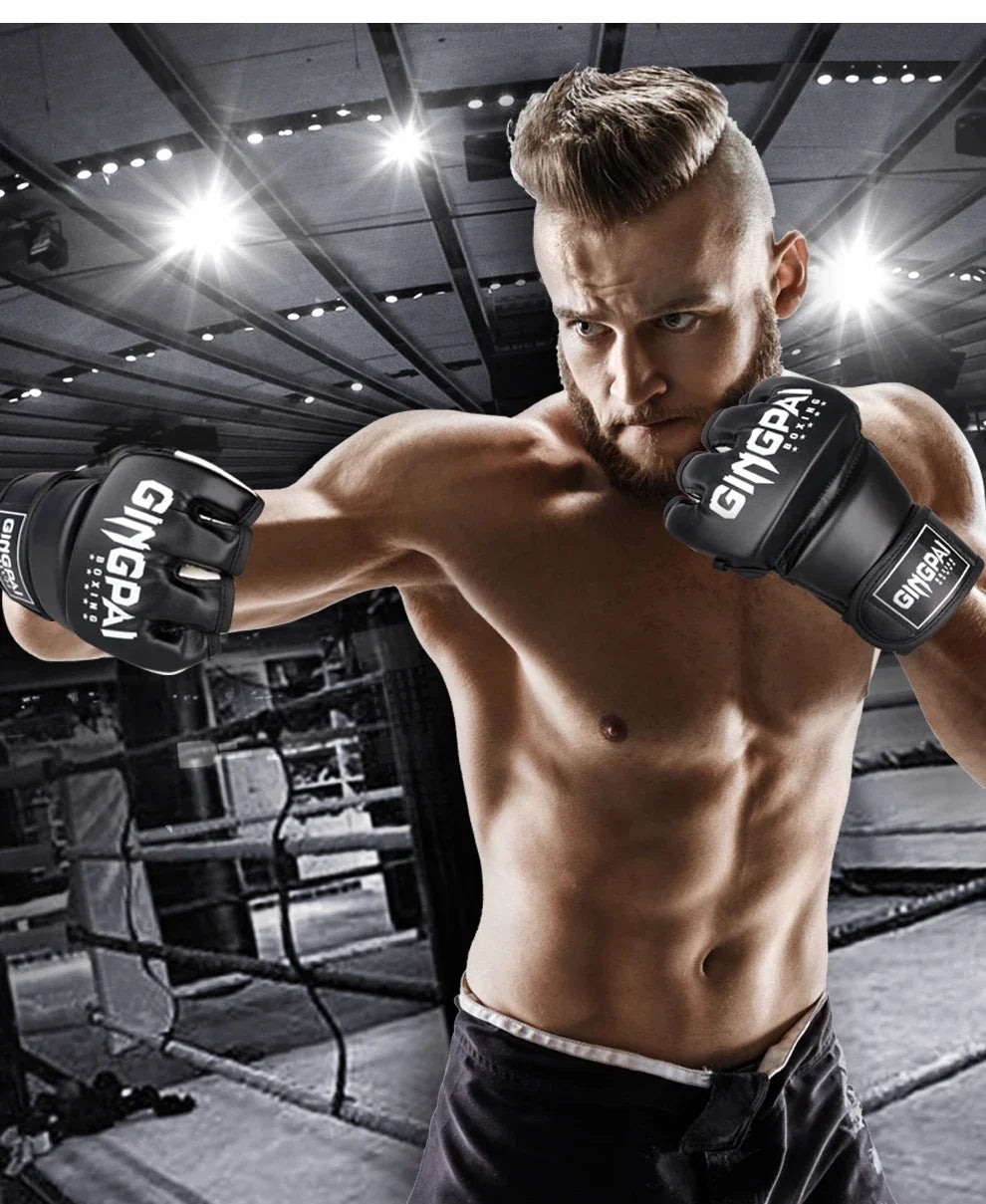 Gingpai Half-Mitts Gloves- Half-Finger Padded Gloves for kickboxing & Sparring