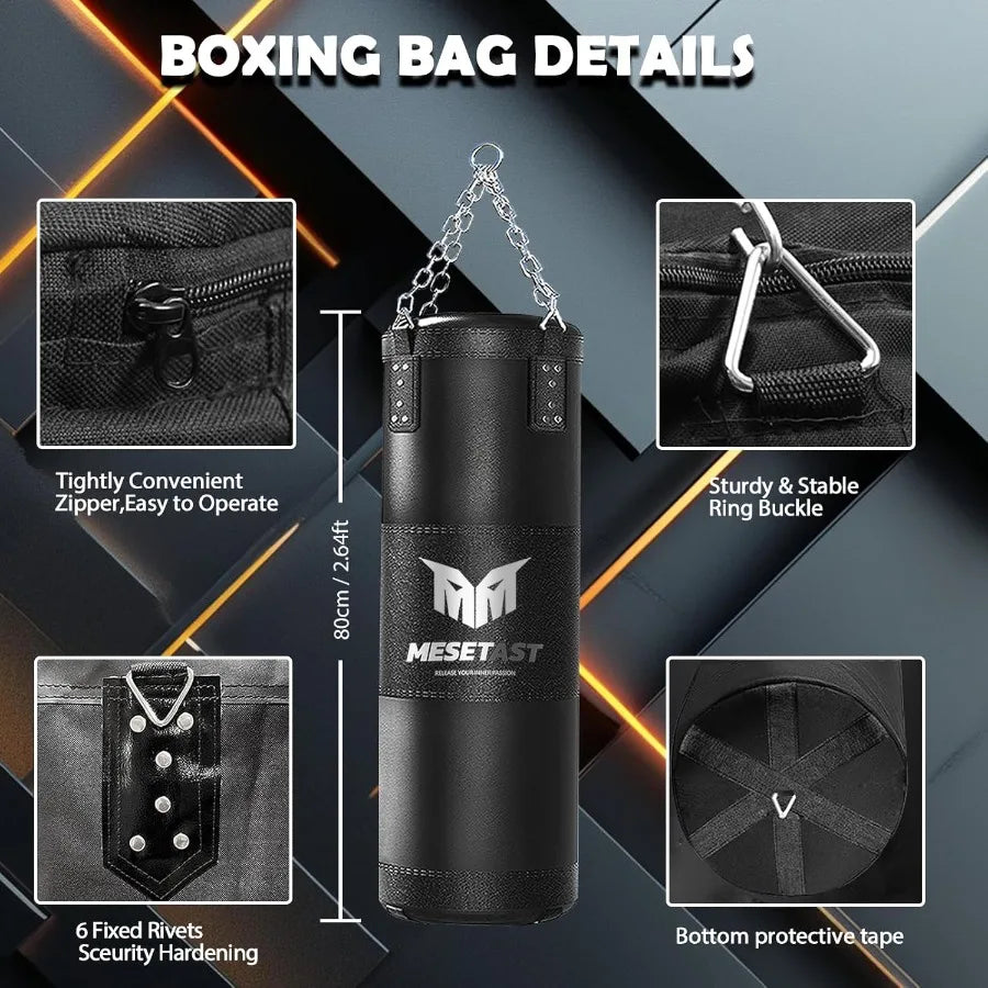 2.7ft Punching Bag with 8 OZ Boxing Gloves for Youth Boxing MMA Karate Kickboxing Unfilled Ideal Training Equipment for and Tee
