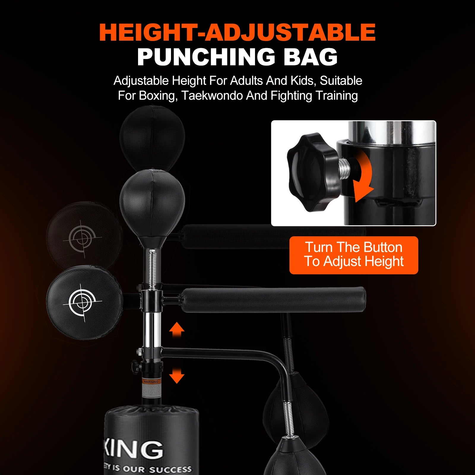 5 in 1 Punching Bag with Stand for Adult & Kids, Freestanding Speed Bag Hitting Target Heavy Kickboxing Bag, Adjustable Height